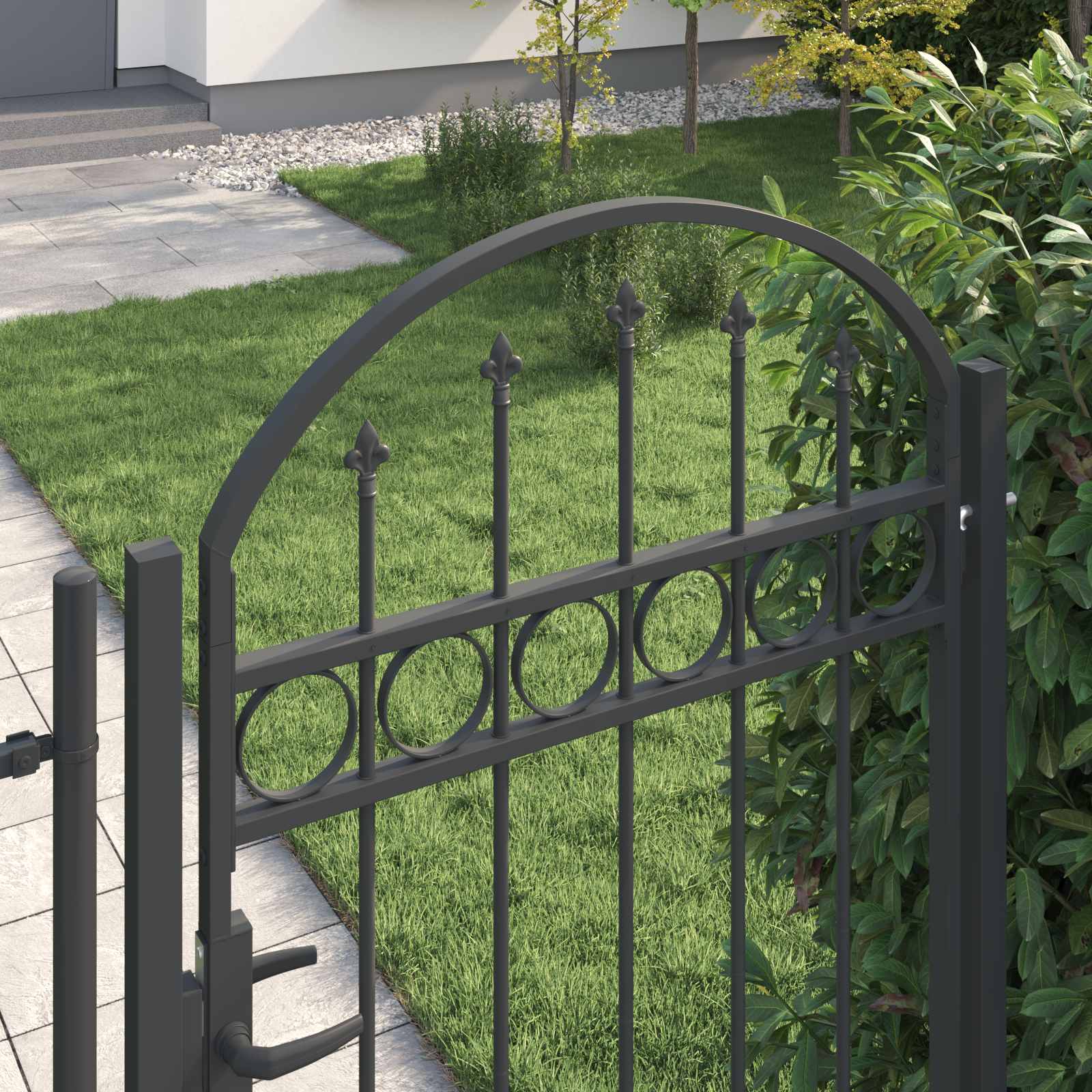 Gartentor ASSEN mit Bogenabschluss Stahl 102 x 125 cm Schwarz