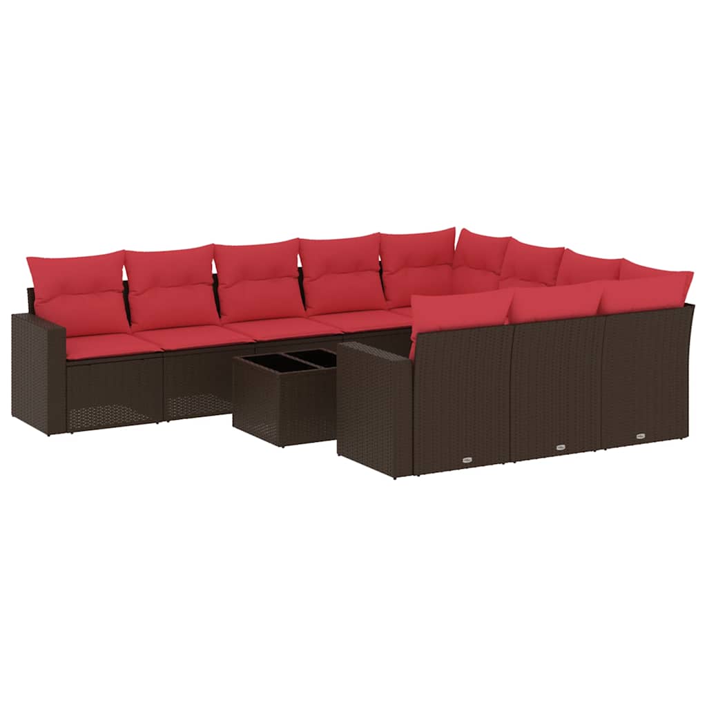 10-tlg. Garten-Sofagarnitur mit Kissen Schwarz Poly Rattan