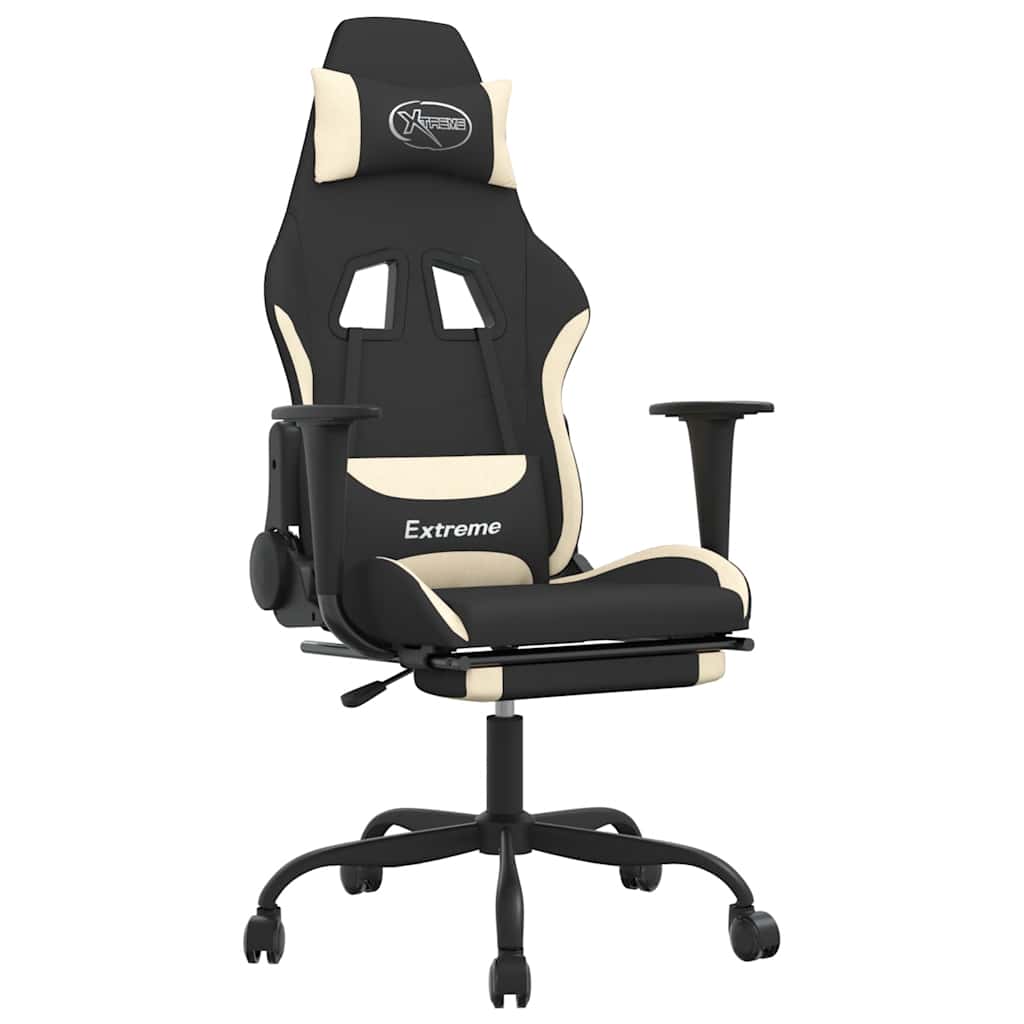 Gaming-Stuhl mit Massagefunktion Schwarz und Creme Stoff