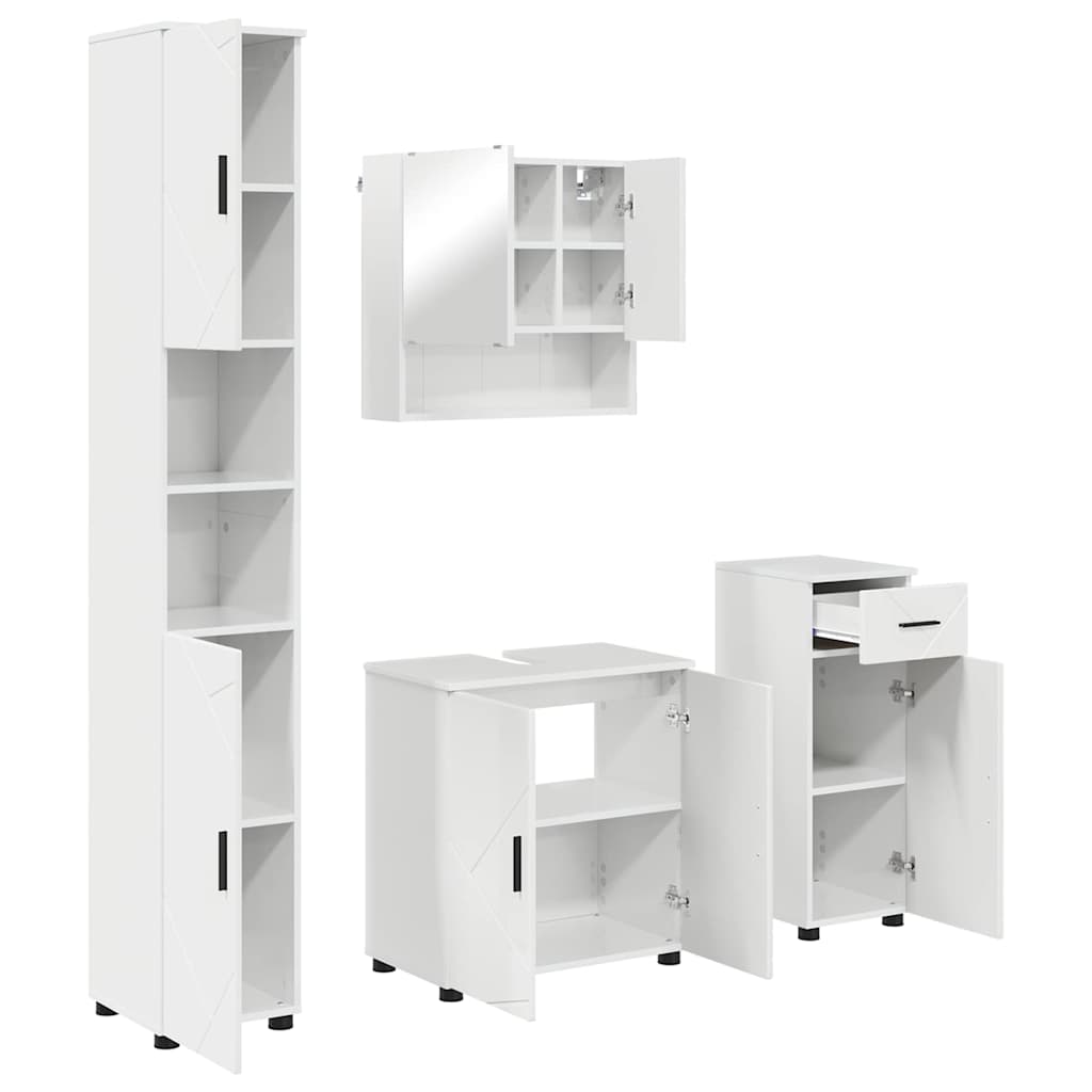 Badezimmermöbel-Set mit Tür 4 pcs Weiß Holzwerkstoff & Metall