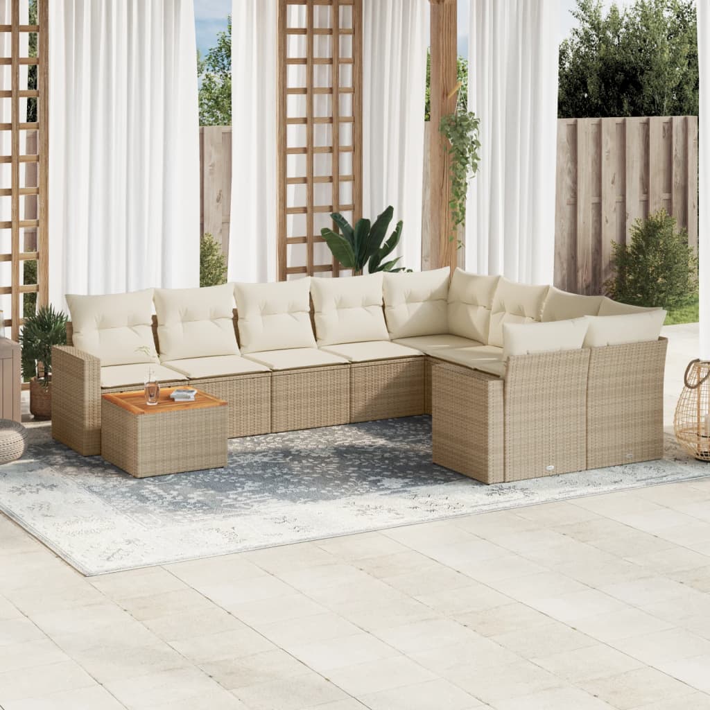 10-tlg. Garten-Sofagarnitur mit Kissen Schwarz Poly Rattan