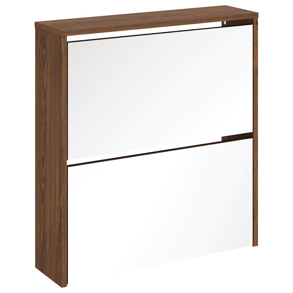 Schuhschrank mit 2 Fächern Spiegel Eiche-Optik 63x17x67 cm
