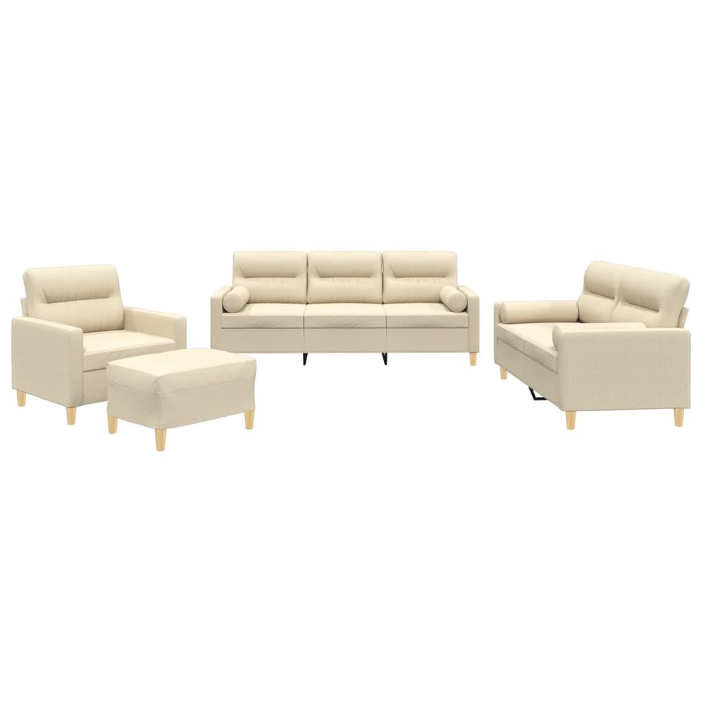 4-tlg. Sofagarnitur mit Kissen Taupe Stoff
