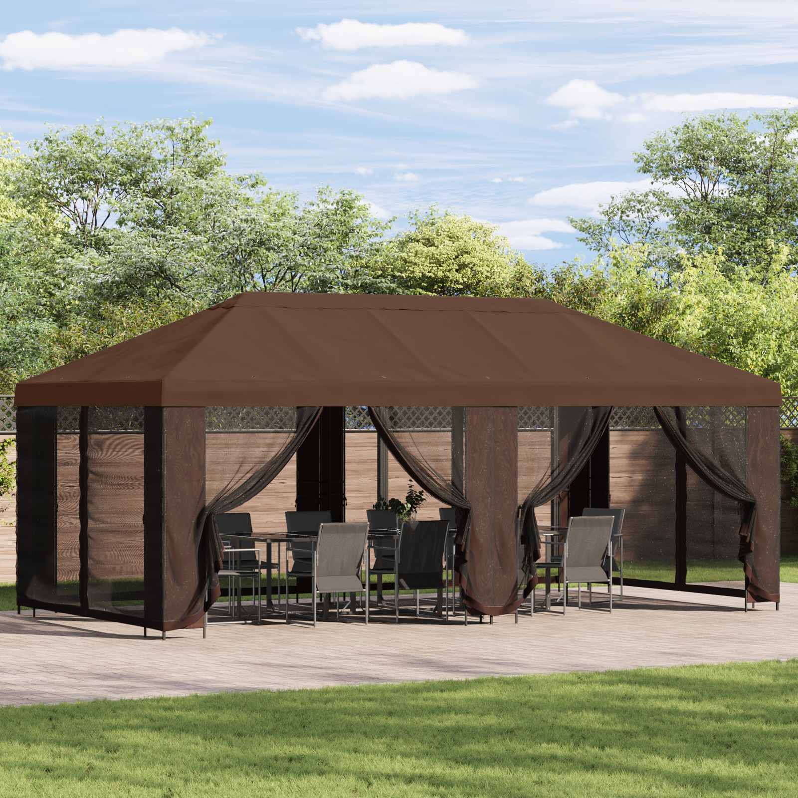 Pavillon mit Seitenwänden 6 x 3 m Beige Polyester und Stahl 190