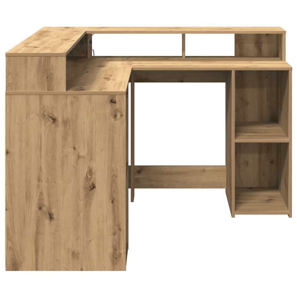 LED-Schreibtisch Weiß 130x130x91 cm Holzwerkstoff