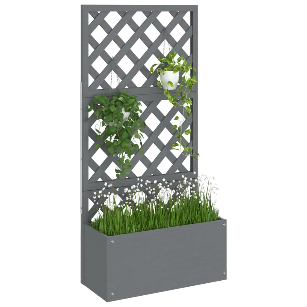 Blumenkästen mit Rankgittern 2 Stk. Grau 65x33x135 cm WPC