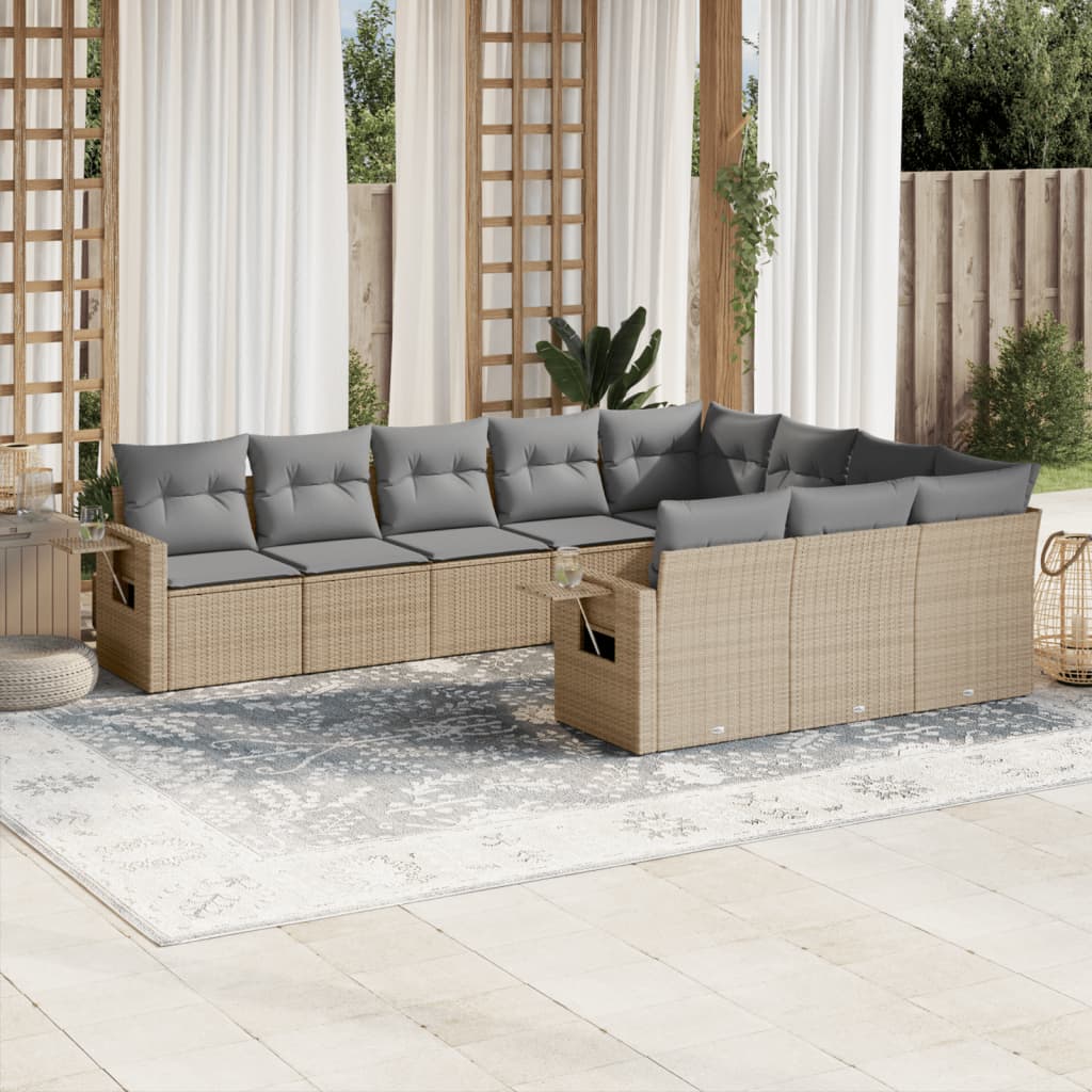 10-tlg. Garten-Sofagarnitur mit Kissen Schwarz Poly Rattan