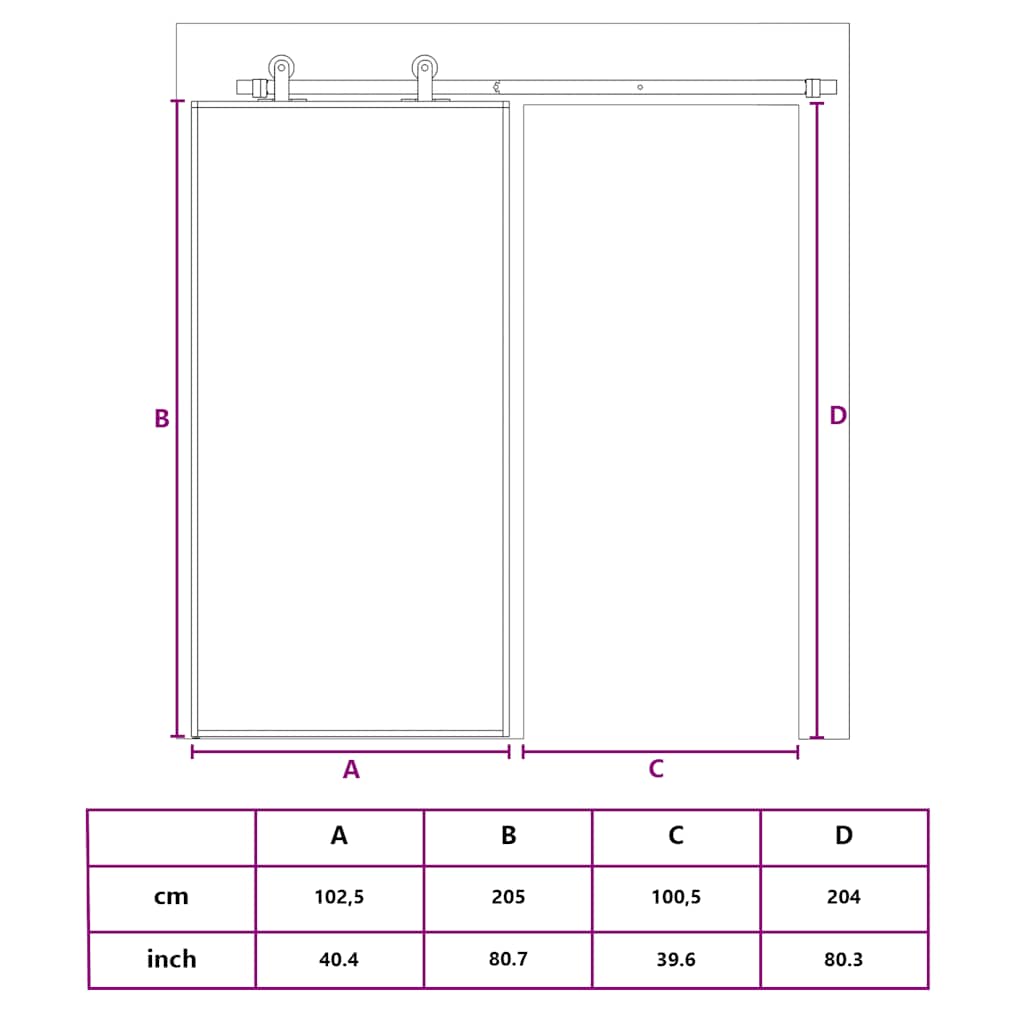 Schiebetür Aluminium und ESG Glas 90x205 cm Schwarz