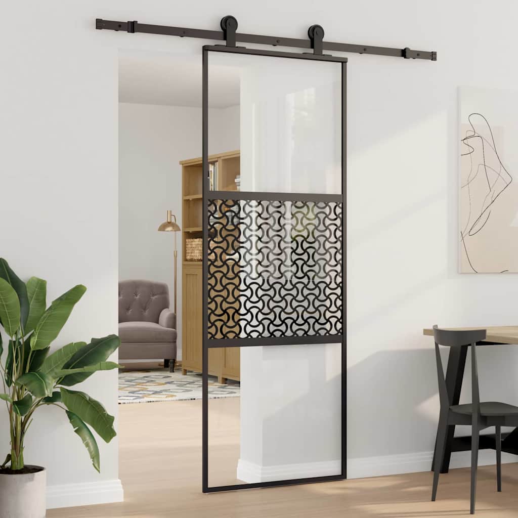 Schiebetür 3-teilig ESG-Glas und Aluminium 76x205 cm Schwarz
