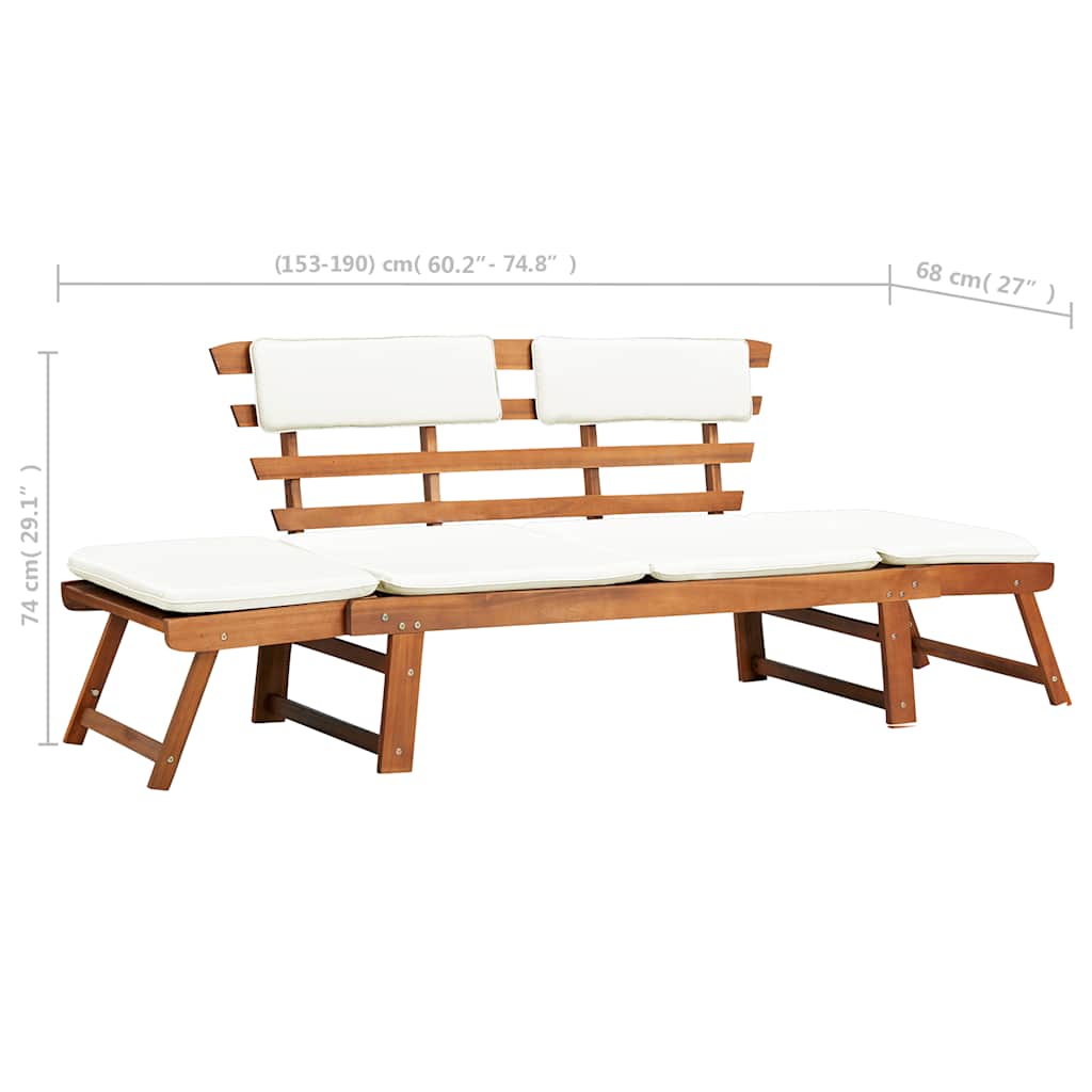 Gartenbank mit Auflagen 2-in-1 190 cm Grau Massivholz Akazie