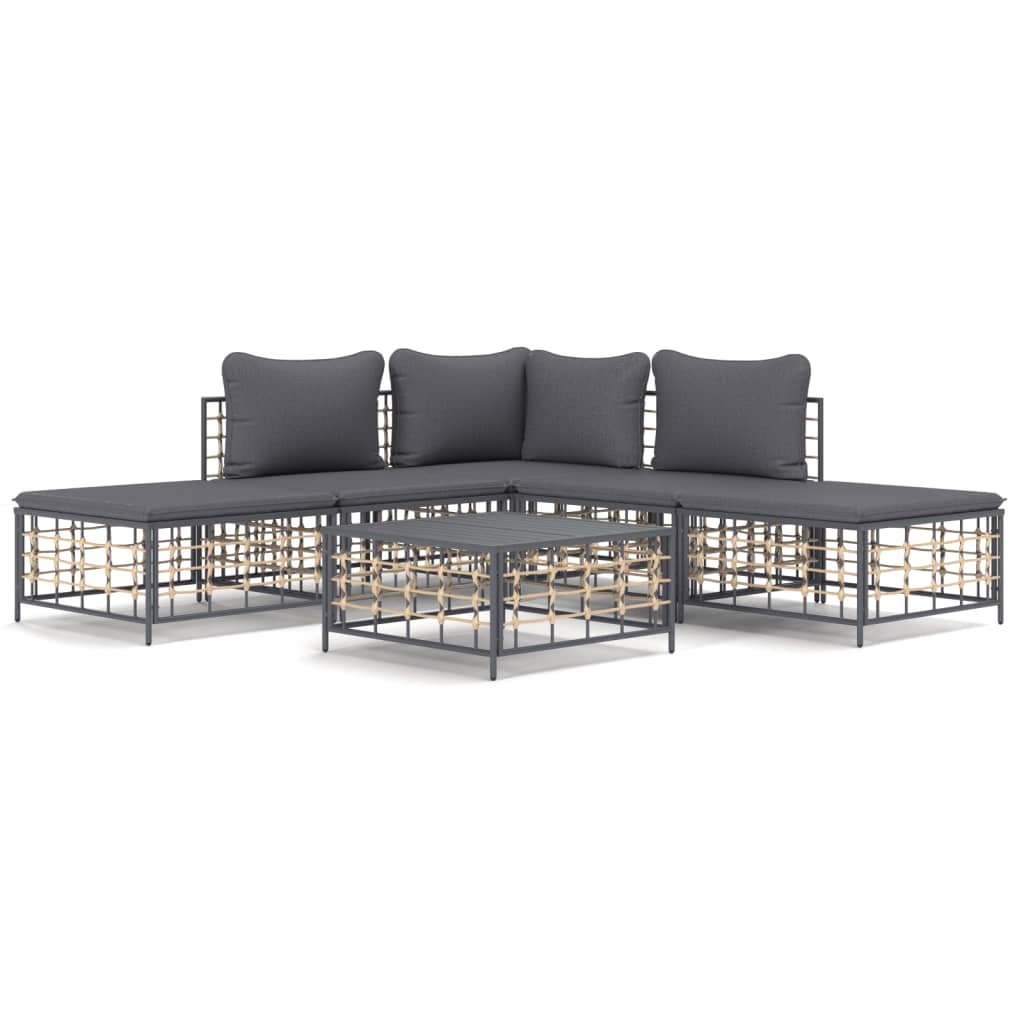 5-tlg. Garten-Lounge-Set mit Kissen Anthrazit Poly Rattan