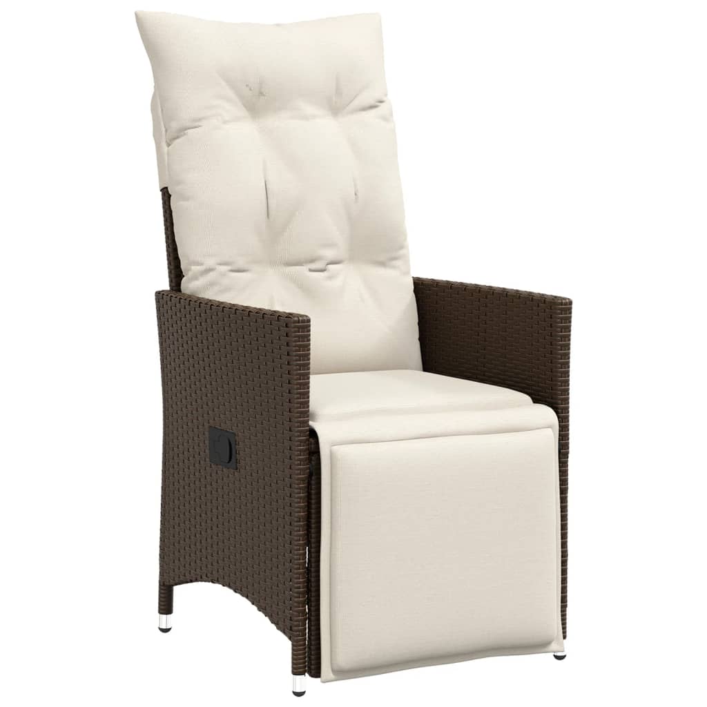 Gartensessel Verstellbar mit Kissen Schwarz Poly Rattan
