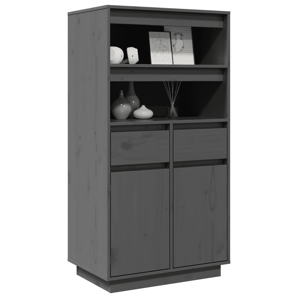 Highboard Grau 60x40x116,5 cm Massivholz Kiefer