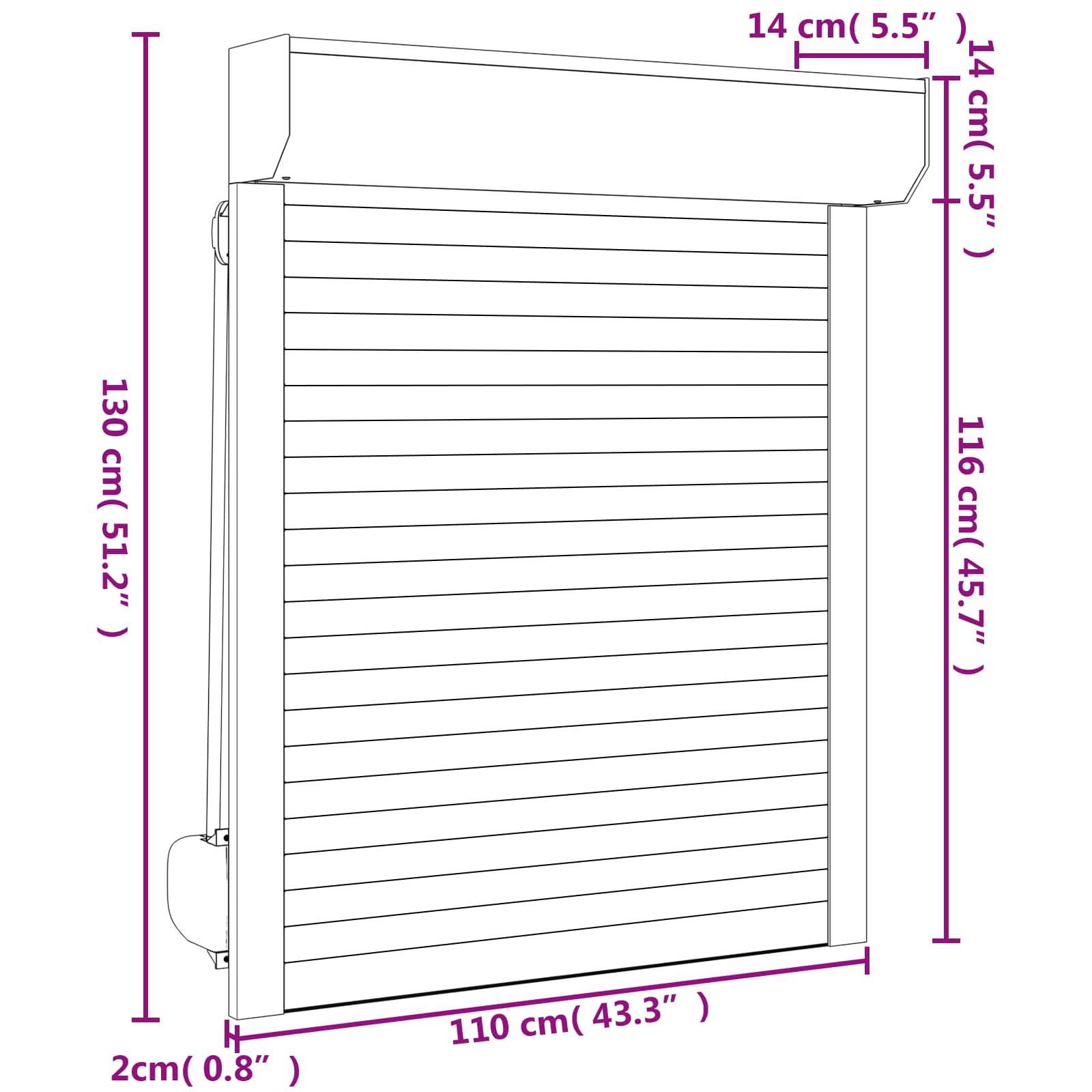 Rollladen Weiß 70 x 100 cm Aluminium und Polyurethan