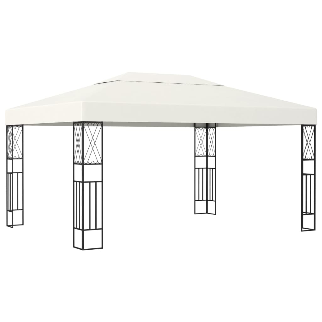 Pavillon mit LED-Lichterkette 3x3 m Creme Stoff