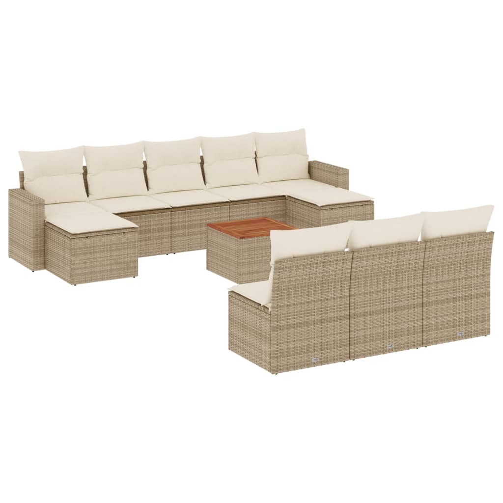 11-tlg. Garten-Sofagarnitur mit Kissen Schwarz Poly Rattan