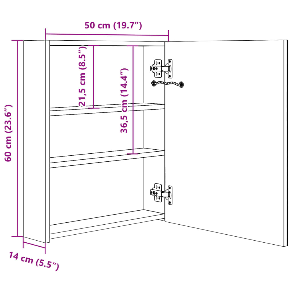 LED-Bad-Spiegelschrank Betongrau 50x14x60 cm