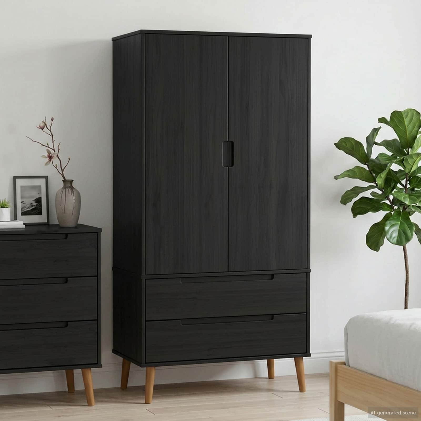 Kleiderschrank MOLDE Braun 90x55x175 cm Massivholz Kiefer