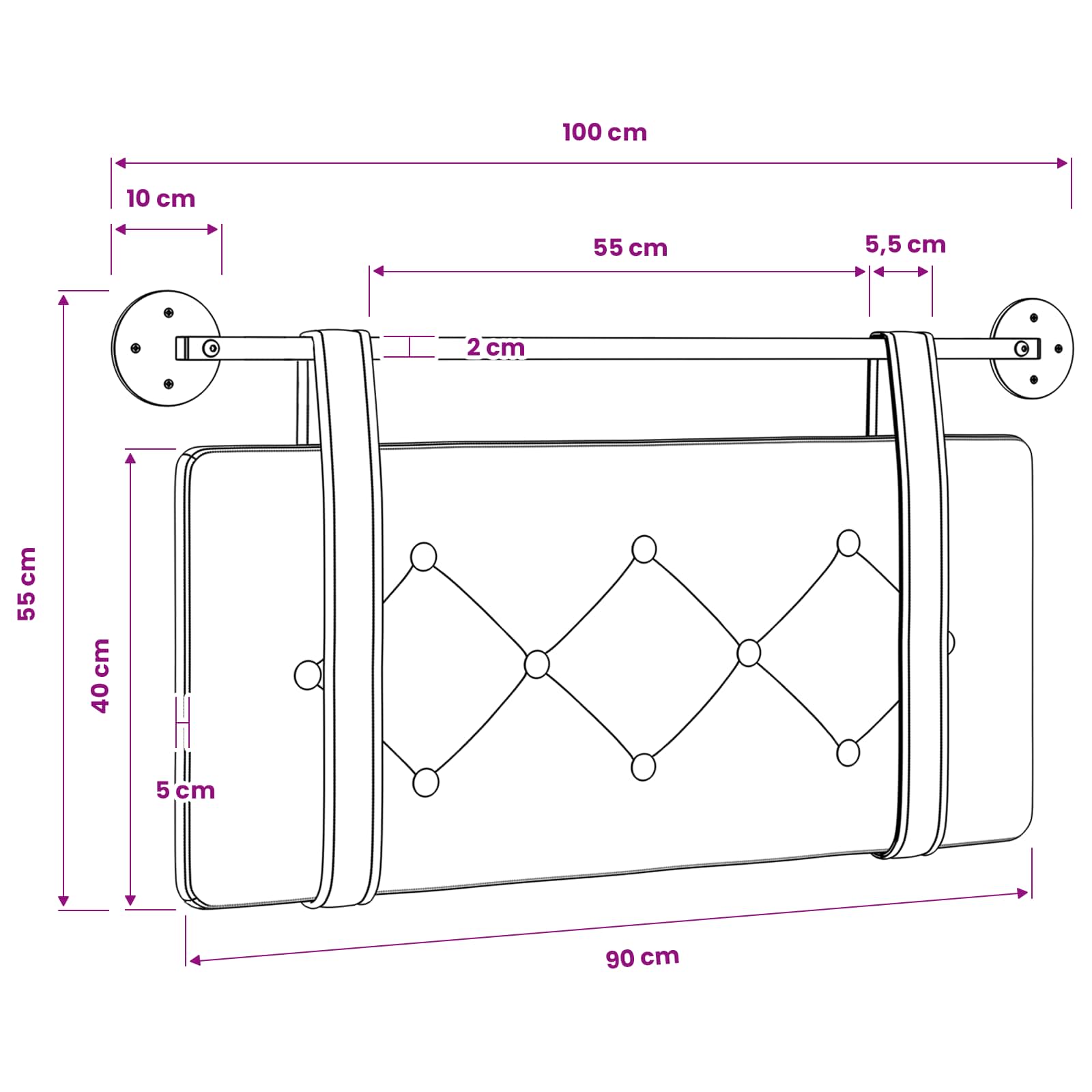 Hängendes Kopfteil Mit LED Licht Hellgrau Samt