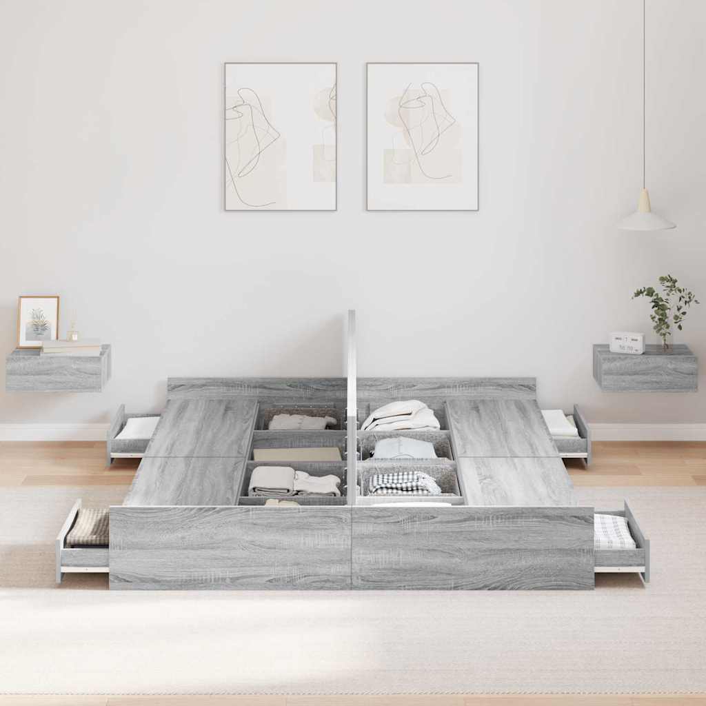 Aufbewahrungsbettgestell Weiß 200 x 200 cm Holzwerkstoff