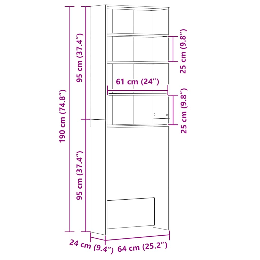 Waschmaschinenschrank Weiß 64x24x190 cm