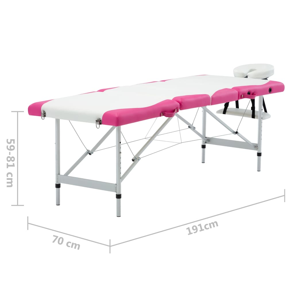 Massageliege Klappbar 4-Zonen Aluminiumgestell Schwarz und Rosa