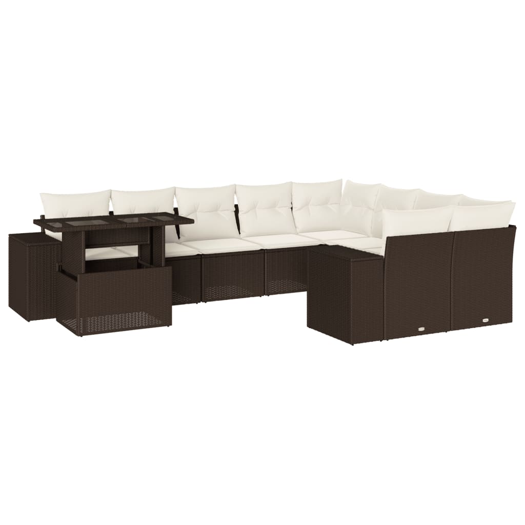 10-tlg. Garten-Sofagarnitur mit Kissen Beige Poly Rattan