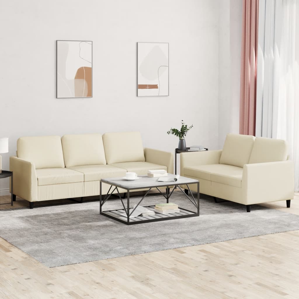 3-tlg. Sofagarnitur mit Kissen Creme Kunstleder
