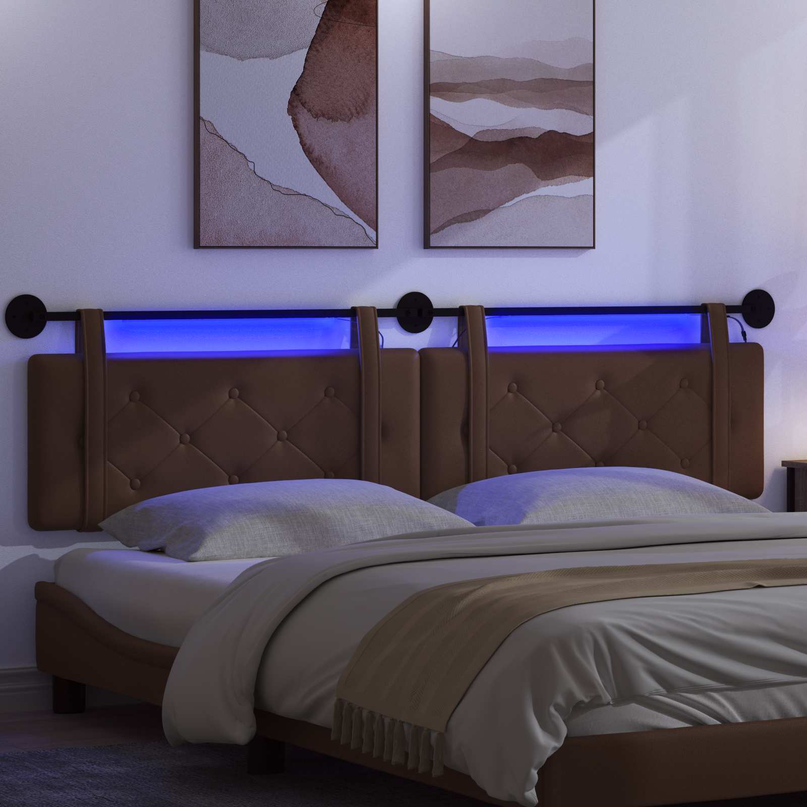 Hängendes Kopfteil Mit LED Licht Creme Kunstleder
