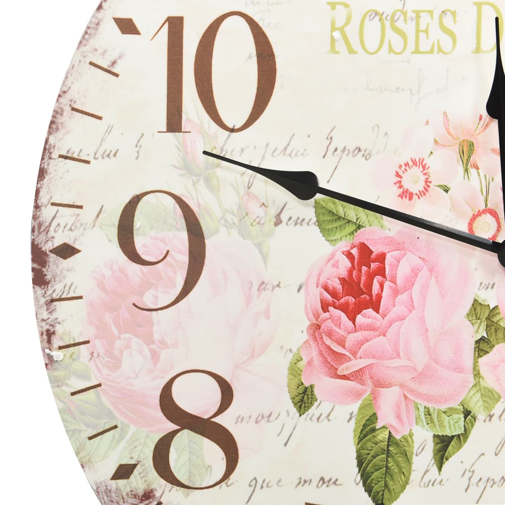 Vintage Wanduhr Blumen 30 cm