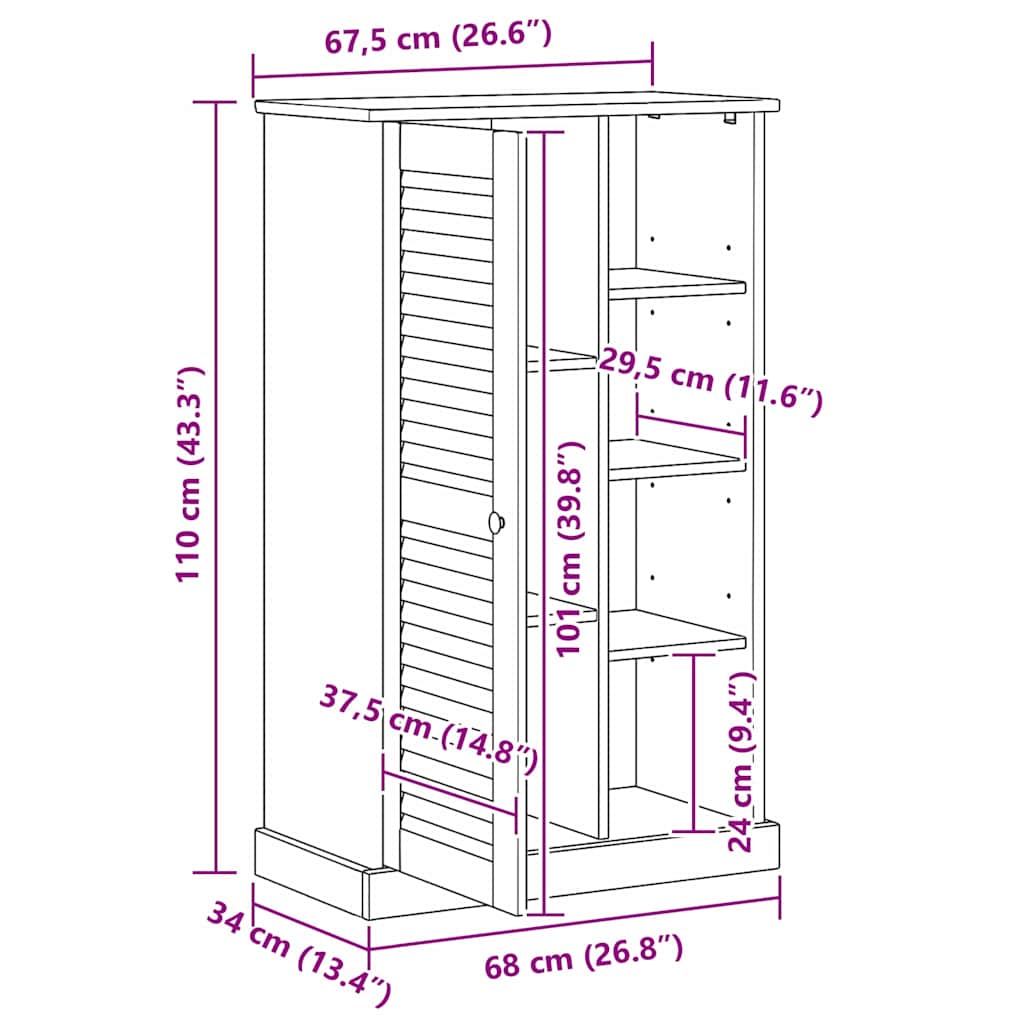 Badezimmerschrank VIGO Braun und Honigbraun 68 x 34 x 110 cm