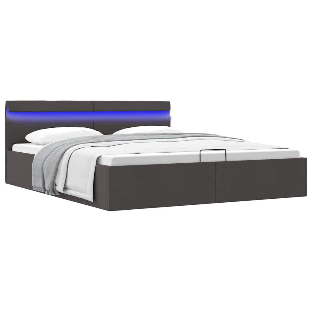 Bett mit Bettkasten Hydraulisch LED Dunkelgrau Stoff 90x200 cm