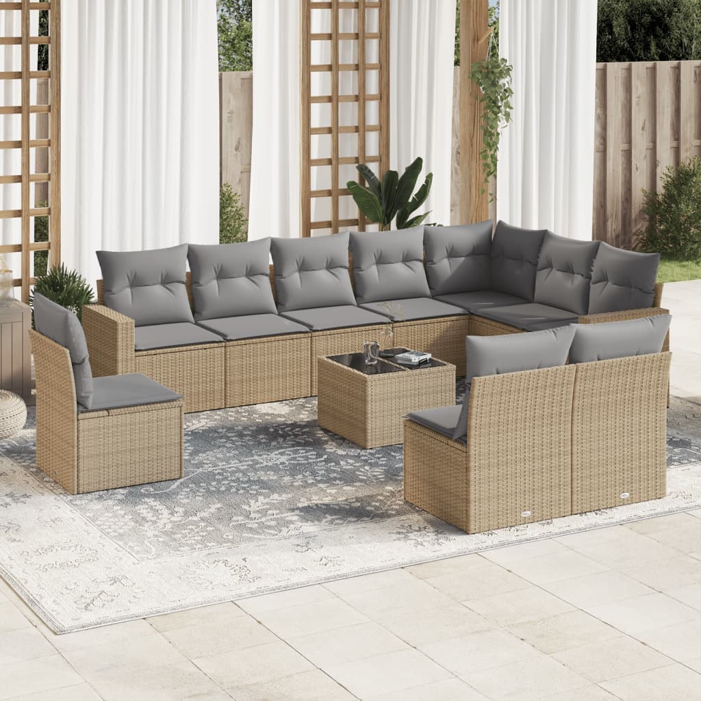 10-tlg. Garten-Sofagarnitur mit Kissen Schwarz Poly Rattan
