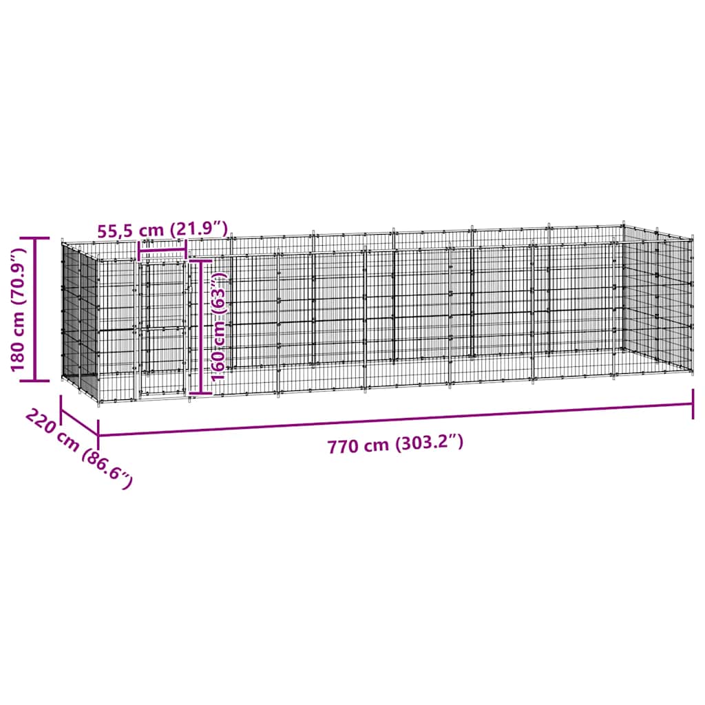 Outdoor-Hundezwinger mit Überdachung Stahl 7,26 m²