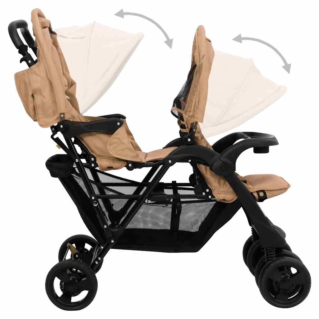 Tandem-Zwillingskinderwagen Dunkelgrau Stahl