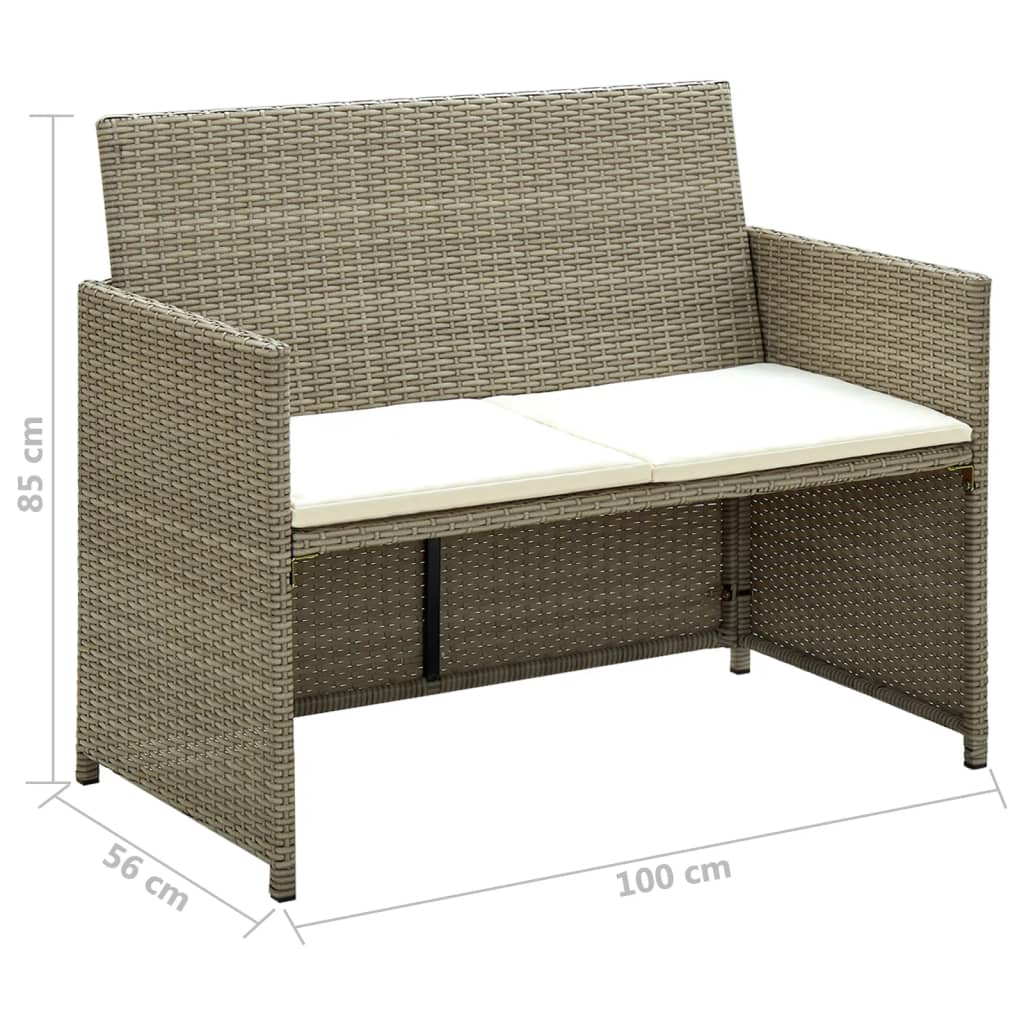 2-Sitzer-Gartensofa mit Polstern Braun Poly Rattan