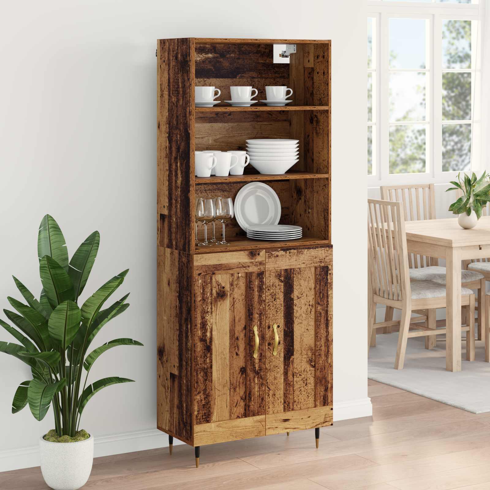 Highboard Betongrau 69,5x34x180 cm Holzwerkstoff