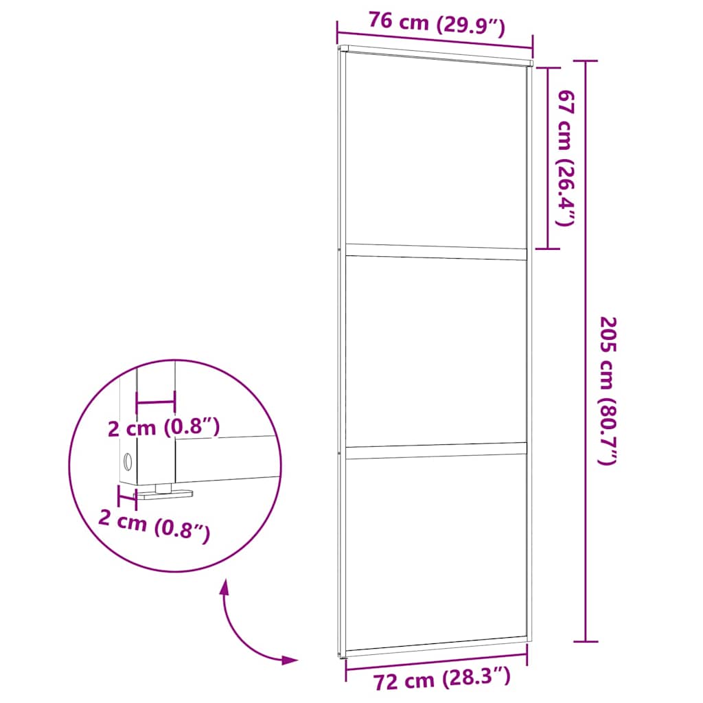 Schiebetür 3-teilig ESG-Glas und Aluminium 76x205 cm Schwarz