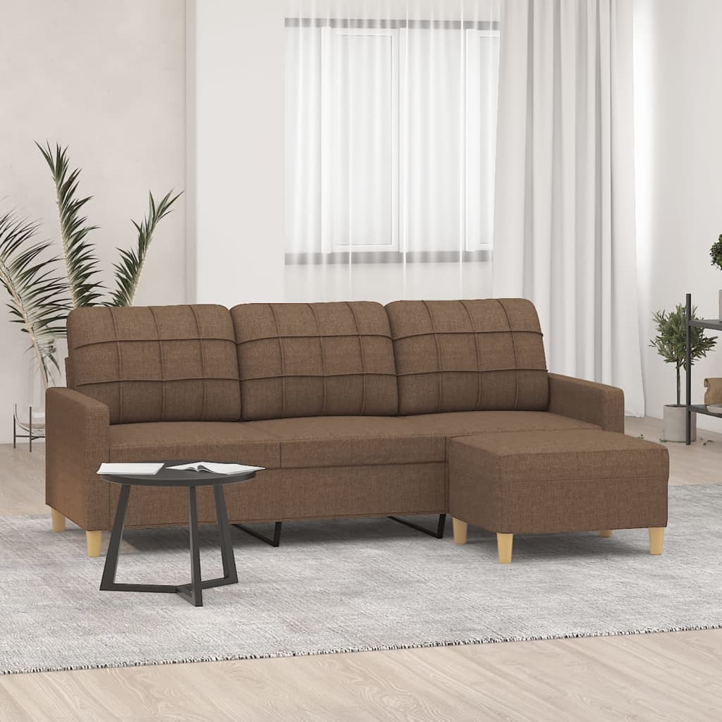3-Sitzer-Sofa mit Hocker Taupe 180 cm Stoff
