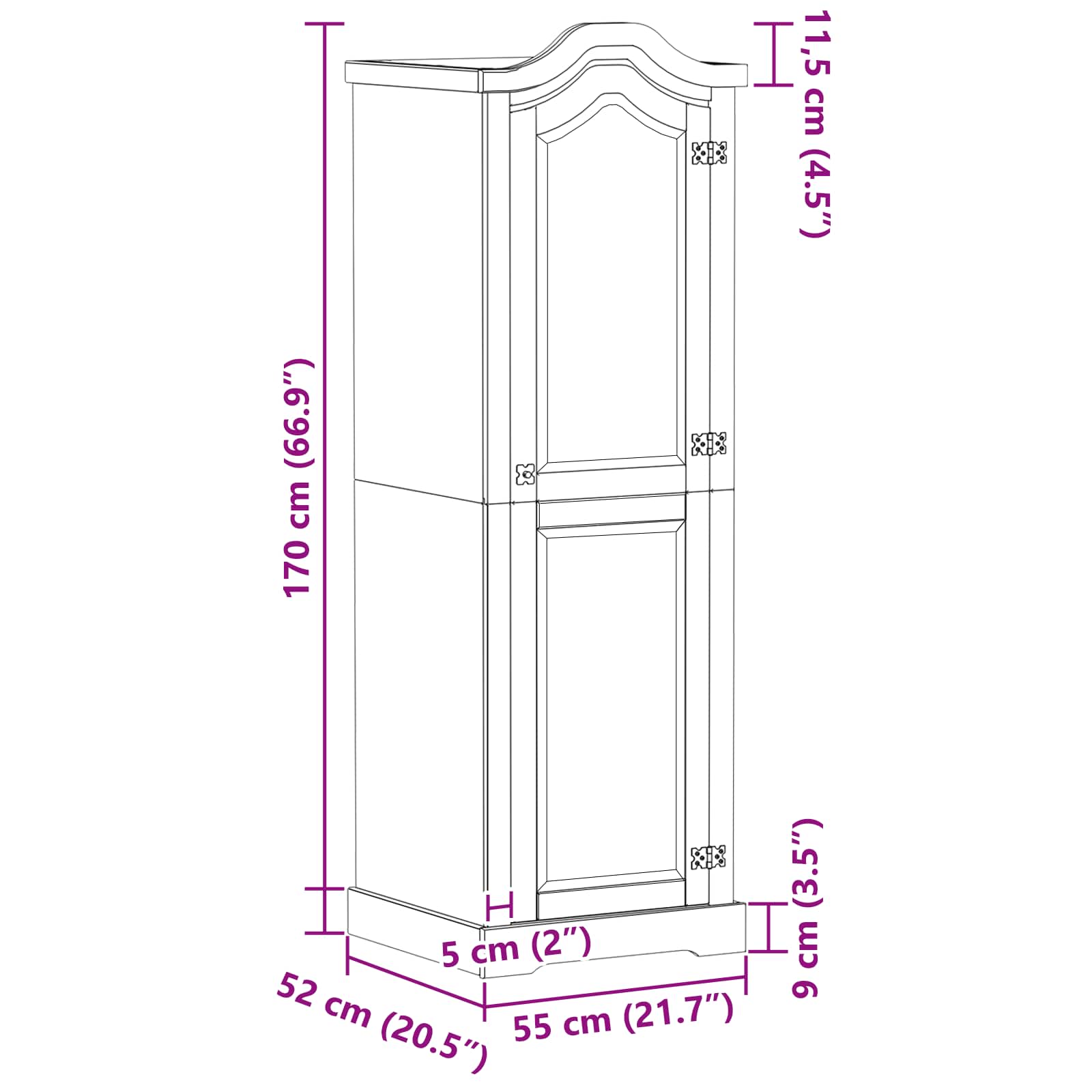 Kleiderschrank Corona 55x52x170 cm Massivholz Kiefer