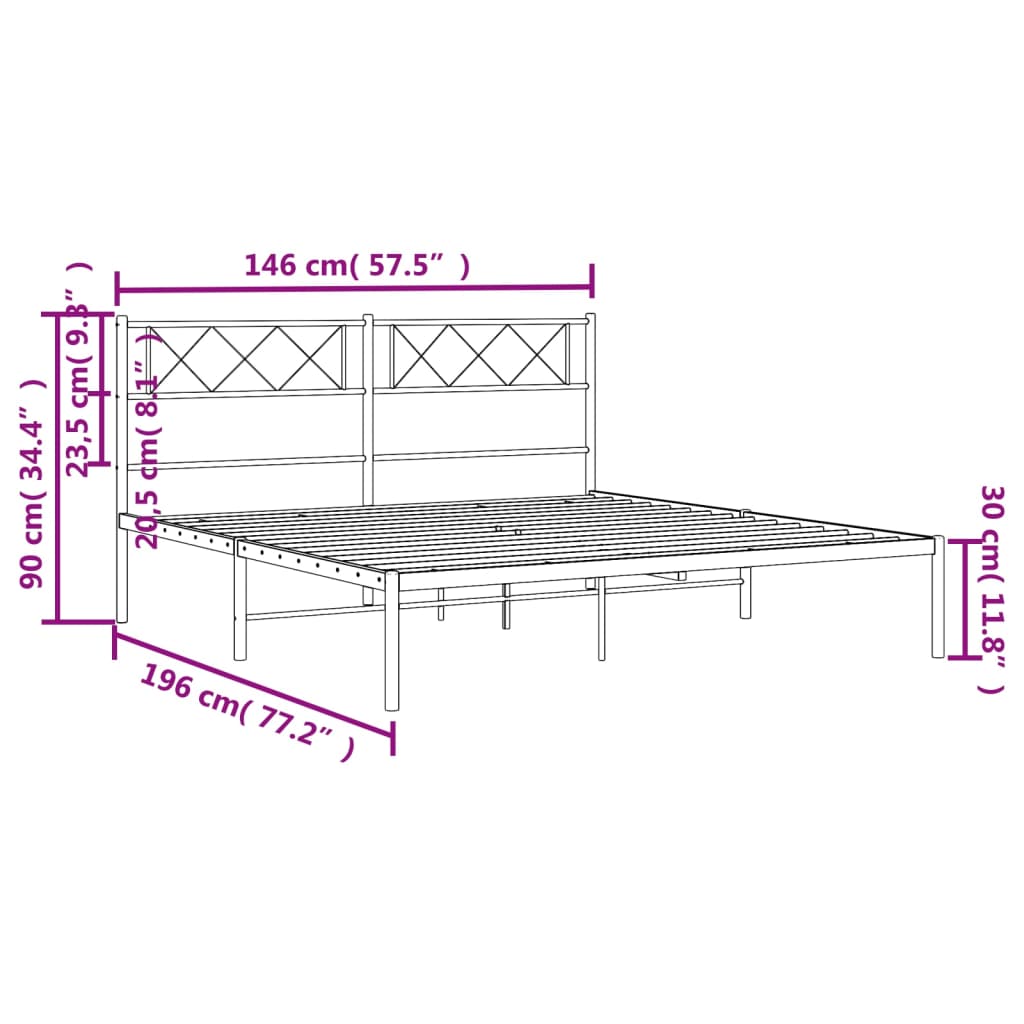 Bettgestell mit Kopfteil Metall Schwarz 100x190 cm