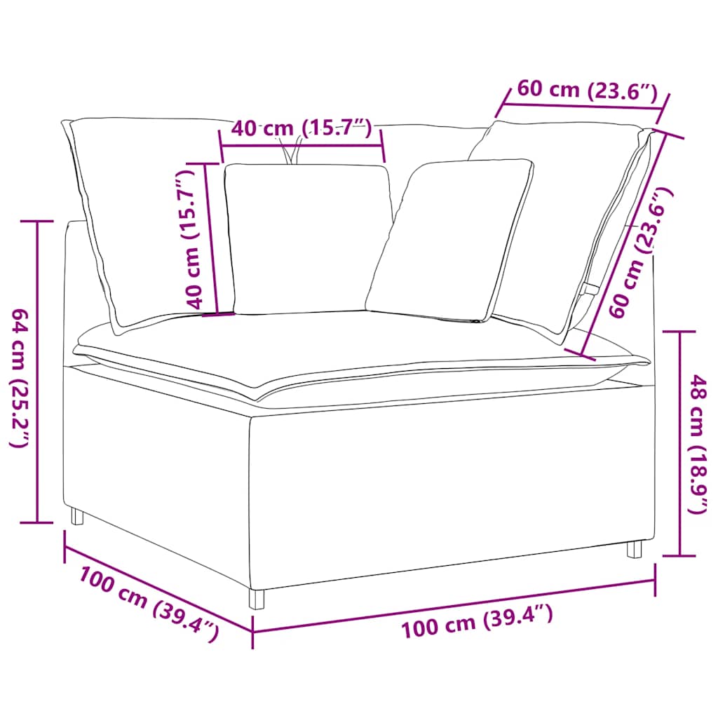 Modulares Sofa Endmodul mit Armlehne Kissen Hellgrau 100 cm