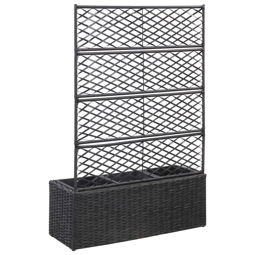 Hochbeet mit Rankgitter 1 Topf 30x30x107cm Poly Rattan Schwarz