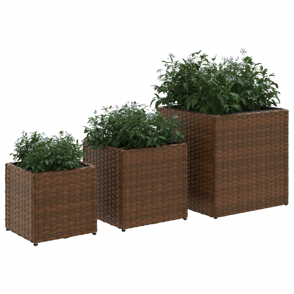 Pflanzkübel 3 Stk. Schwarz Poly Rattan