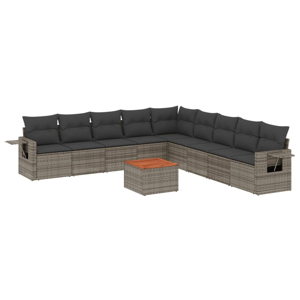 10-tlg. Garten-Sofagarnitur mit Kissen Schwarz Poly Rattan