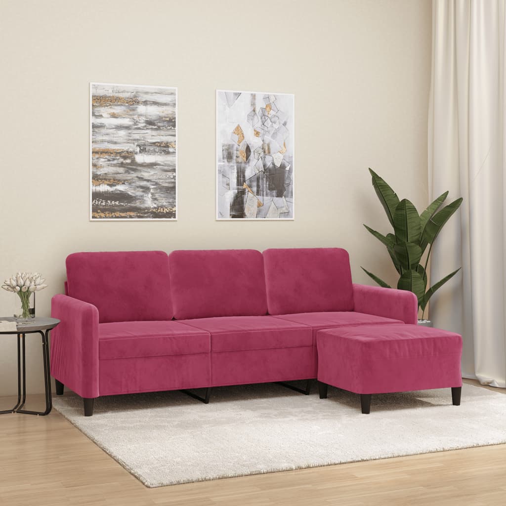 3-Sitzer-Sofa mit Hocker Rosa 180 cm Samt