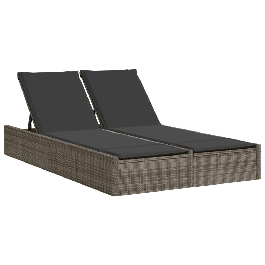 Doppel-Sonnenliege mit Kissen Schwarz Poly Rattan
