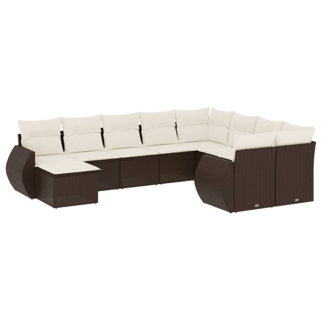 10-tlg. Garten-Sofagarnitur mit Kissen Schwarz Poly Rattan