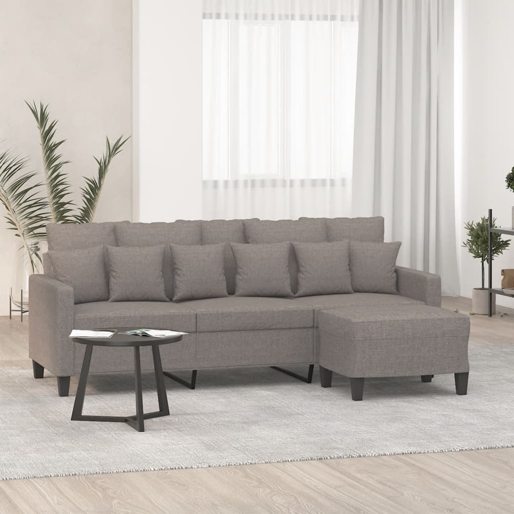 3-Sitzer-Sofa mit Hocker Creme 180 cm Stoff