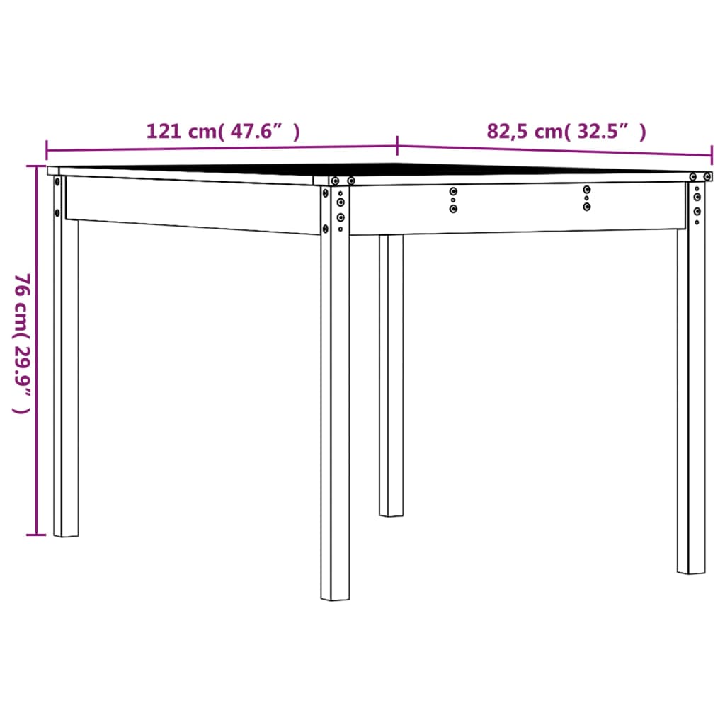 Gartentisch 82,5x82,5x76 cm Massivholz Kiefer